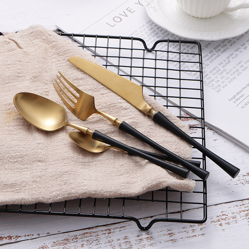Besteckset | 24-teilig | Edelstahl | Stilvoll | Messer | Gabel | Löffel | Teelöffel-Matgold & Schwarz-Luzern Mode