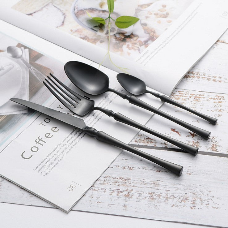 Besteckset | 24-teilig | Edelstahl | Stilvoll | Messer | Gabel | Löffel | Teelöffel-Mattschwarz-Luzern Mode