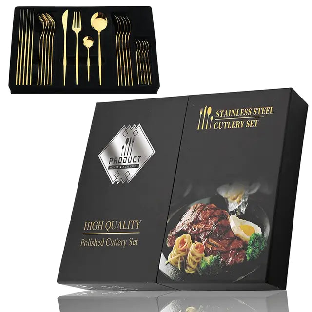 Besteckset | Edelstahl | 24-teilig | Komplett | Luxuriös | Geschenk | 4-Personen-Gold 24-Piece with Gift Box-Luzern Mode