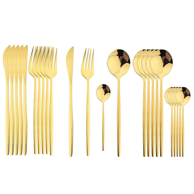 Besteckset | Edelstahl | 24-teilig | Komplett | Luxuriös | Geschenk | 4-Personen-Gold-Luzern Mode
