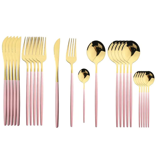 Besteckset | Edelstahl | 24-teilig | Komplett | Luxuriös | Geschenk | 4-Personen-Rosa Gold-Luzern Mode