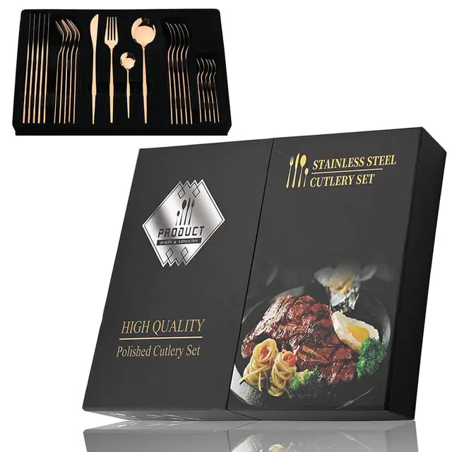 Besteckset | Edelstahl | 24-teilig | Komplett | Luxuriös | Geschenk | 4-Personen-Roségold 24-teilig mit Geschenkbox-Luzern Mode