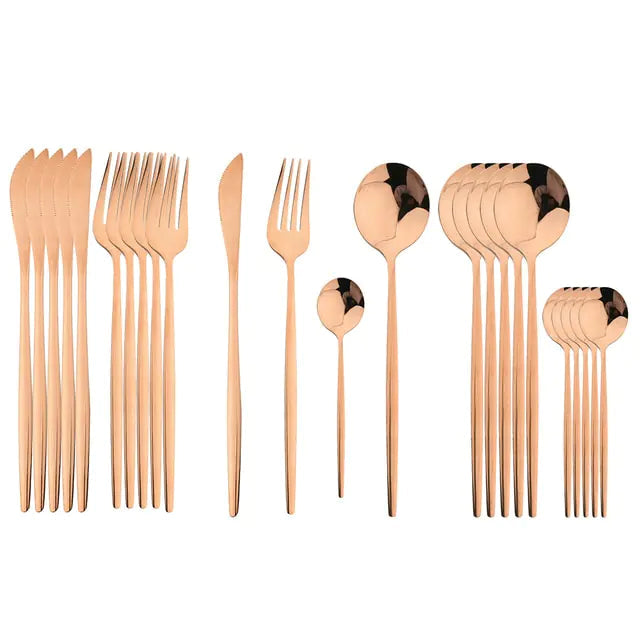 Besteckset | Edelstahl | 24-teilig | Komplett | Luxuriös | Geschenk | 4-Personen-Roségold-Luzern Mode