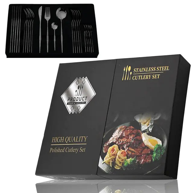Besteckset | Edelstahl | 24-teilig | Komplett | Luxuriös | Geschenk | 4-Personen-Schwarz 24-teilig mit Geschenkbox-Luzern Mode