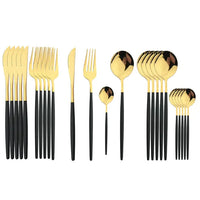 Besteckset | Edelstahl | 24-teilig | Komplett | Luxuriös | Geschenk | 4-Personen-Schwarzes Gold-Luzern Mode