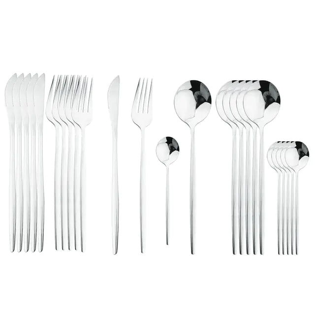 Besteckset | Edelstahl | 24-teilig | Komplett | Luxuriös | Geschenk | 4-Personen-Silber-Luzern Mode
