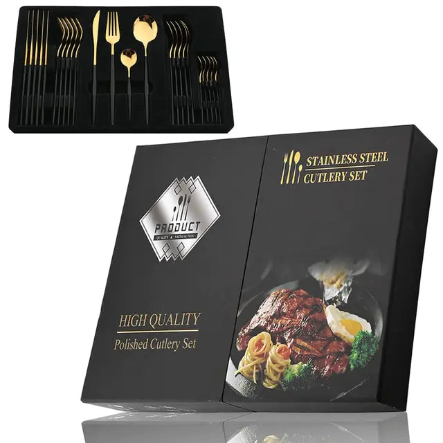 Besteckset | Edelstahl | 24-teilig | Komplett | Luxuriös | Geschenk | 4-Personen-Luzern Mode
