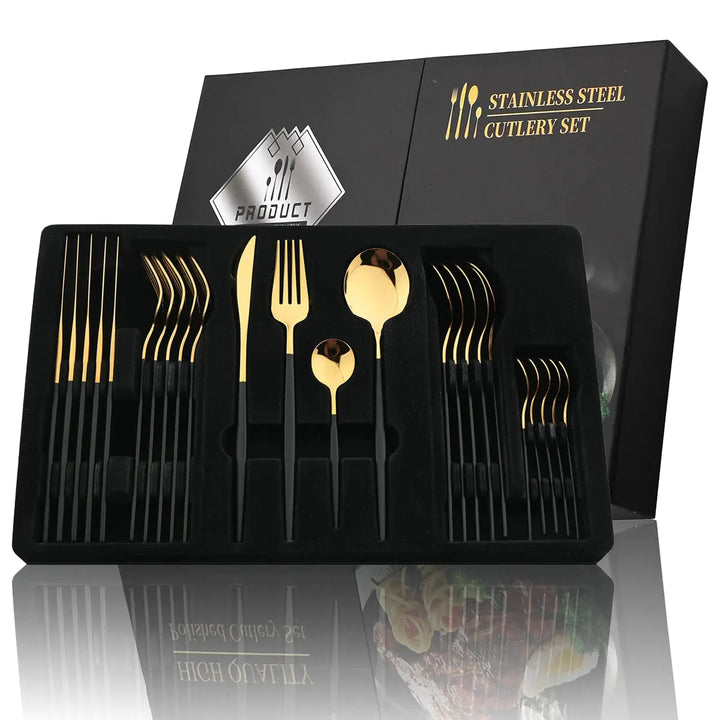 Besteckset | Edelstahl | 24-teilig | Komplett | Luxuriös | Geschenk | 4-Personen-Luzern Mode