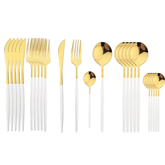 Besteckset | Edelstahl | 24-teilig | Komplett | Luxuriös | Geschenk | 4-Personen-Weißgold-Luzern Mode