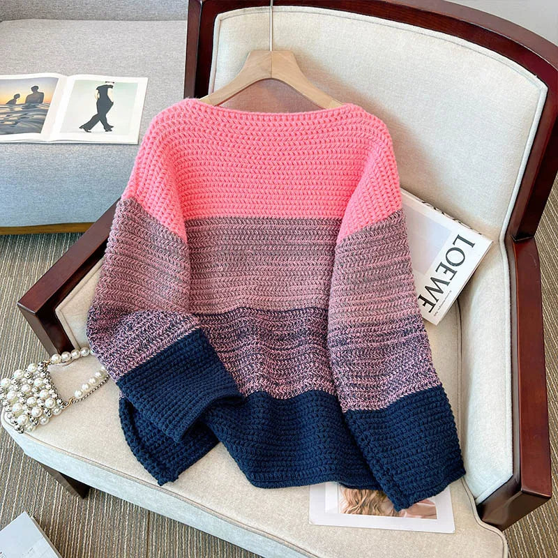 Damen Oversize Strickpullover mit Patchwork-Design – Melina
