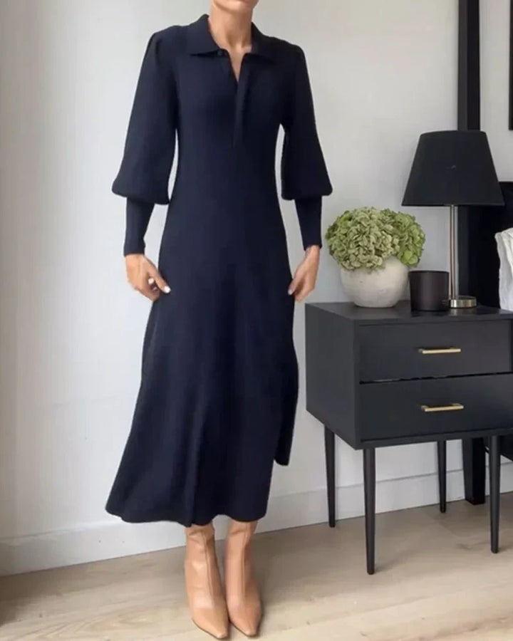 Strick-midi-Kleid mit Kragen – Loranza