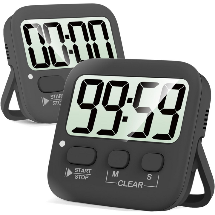 Digitale Küchen-Timer | 2er-Pack | Groß | Vielseitig | Magnetisch | Deutlich-Komplett Schwarz-Luzern Mode