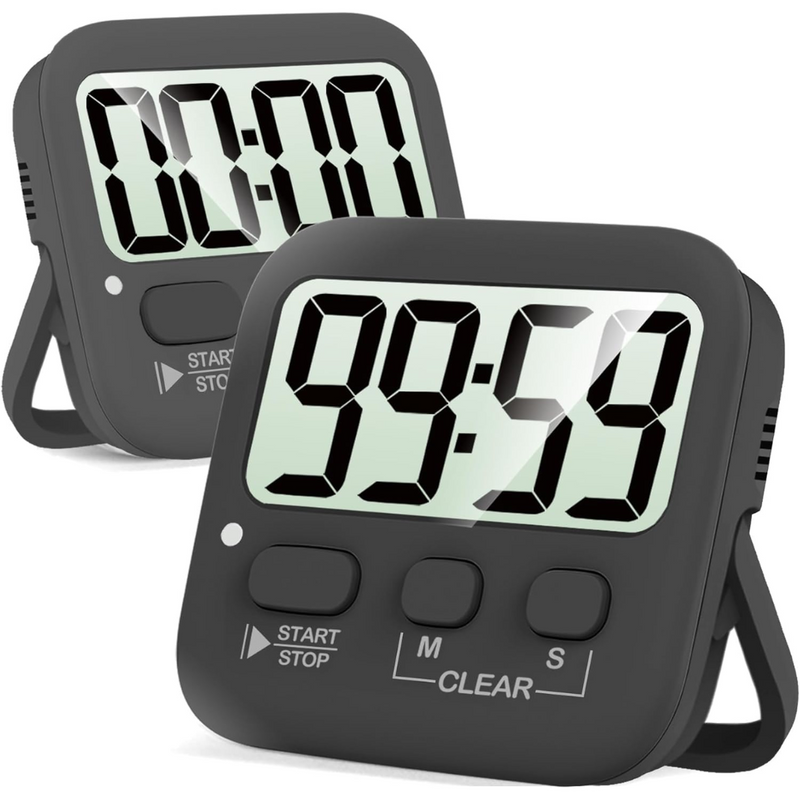 Digitale Küchen-Timer | 2er-Pack | Groß | Vielseitig | Magnetisch | Deutlich-Komplett Schwarz-Luzern Mode