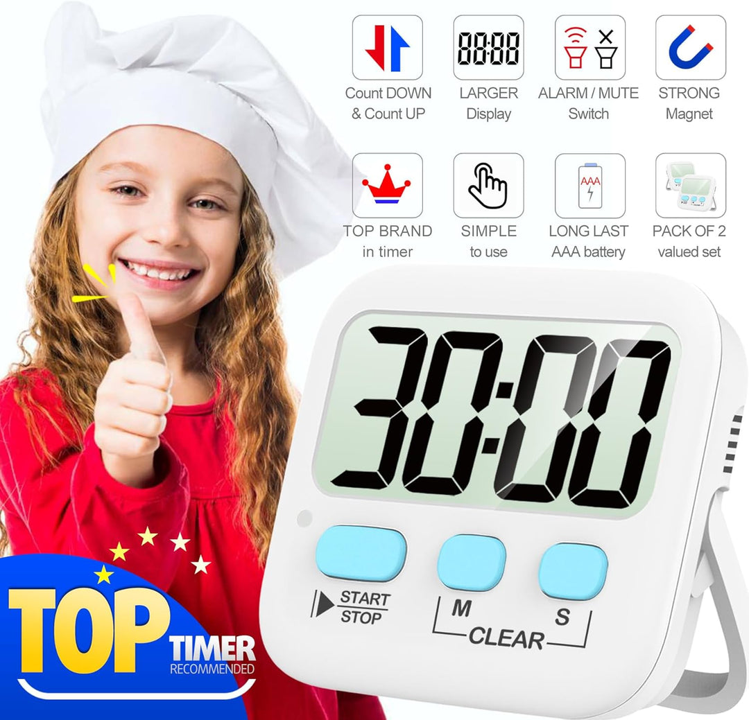 Digitale Küchen-Timer | 2er-Pack | Groß | Vielseitig | Magnetisch | Deutlich-Luzern Mode