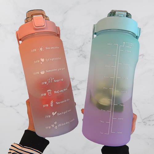 Wasserflasche | 2L | Zeitmarkierung | Langlebig | Trinkhalm | Praktisch | Vielseitig-Luzern Mode