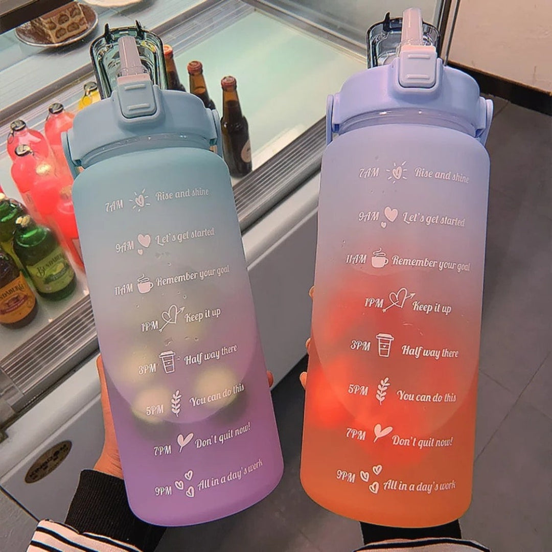 Wasserflasche | 2L | Zeitmarkierung | Langlebig | Trinkhalm | Praktisch | Vielseitig-Luzern Mode