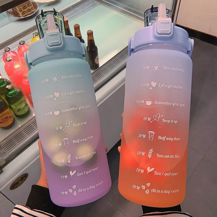 Wasserflasche | 2L | Zeitmarkierung | Langlebig | Trinkhalm | Praktisch | Vielseitig-Luzern Mode