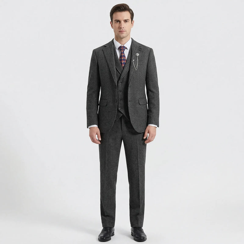 3-Piece Herringbone Patterned Suit - Leonard
