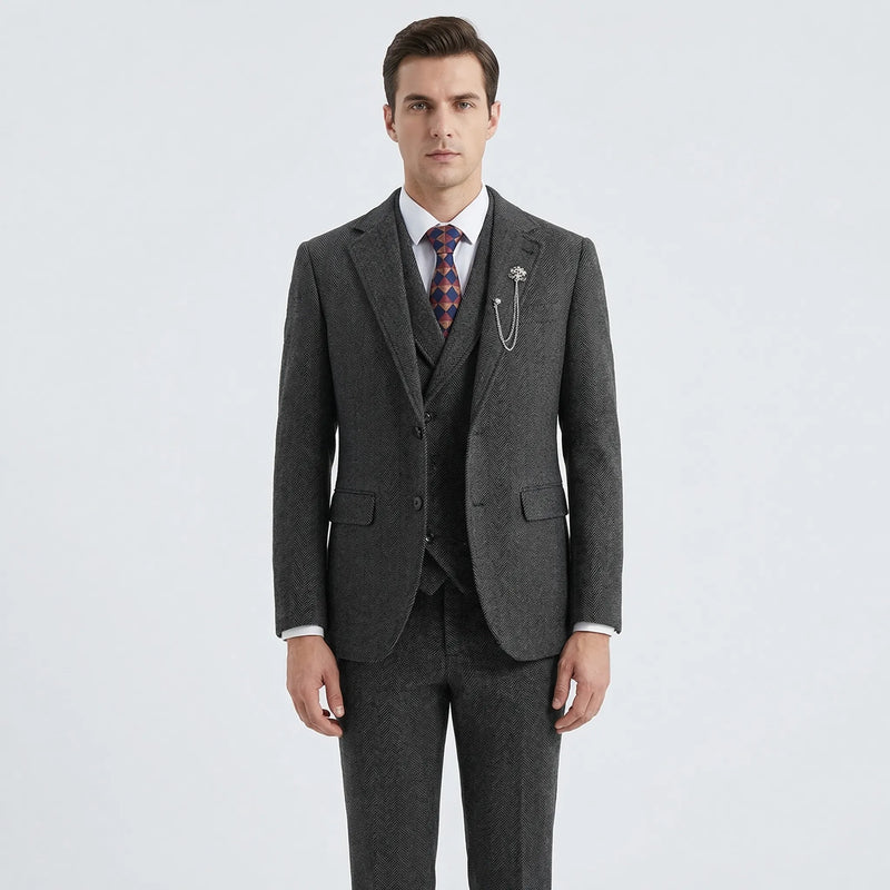 3-Piece Herringbone Patterned Suit - Leonard
