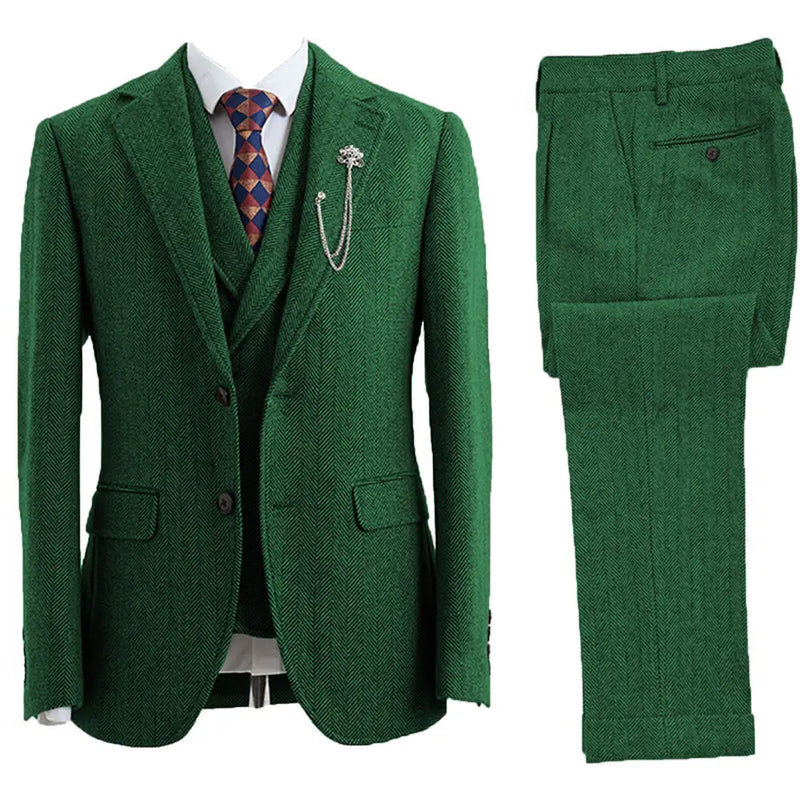 3-Piece Herringbone Patterned Suit - Leonard