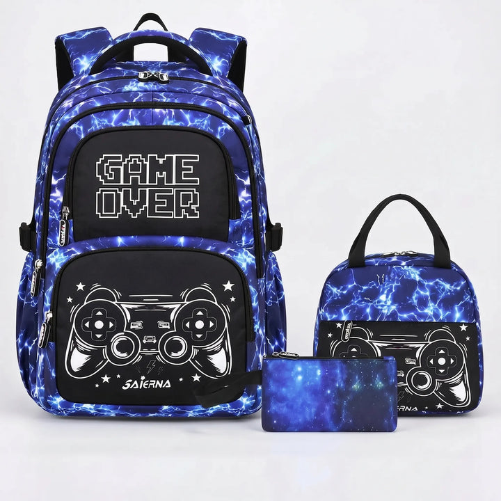 3-Teiliges Schulrucksack Set Im Gaming-Design - Luminoz