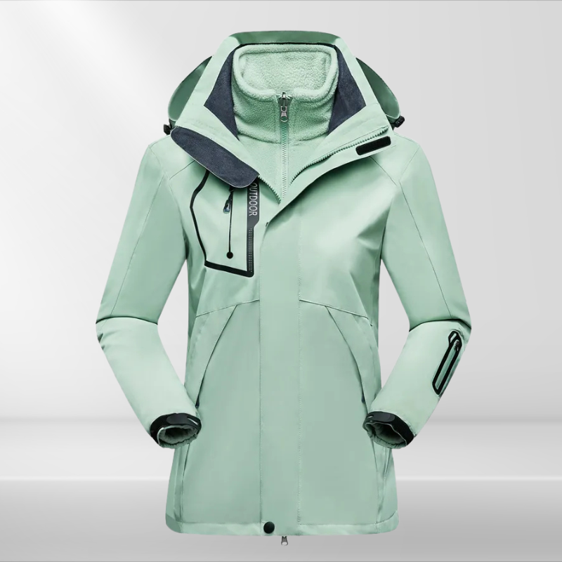Damen Outdoorjacke | Kapuze | Fleecefutter | Wasserdicht | Winddicht-Grün-M-Luzern Mode