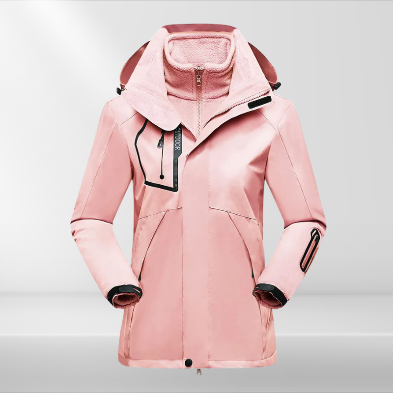 Damen Outdoorjacke | Kapuze | Fleecefutter | Wasserdicht | Winddicht-Rosa-M-Luzern Mode
