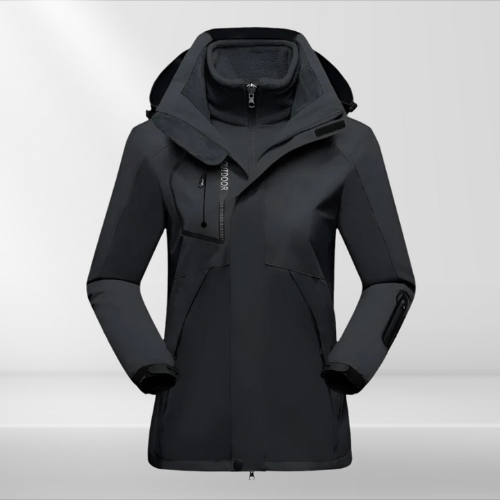 Damen Outdoorjacke | Kapuze | Fleecefutter | Wasserdicht | Winddicht-Schwarz-M-Luzern Mode