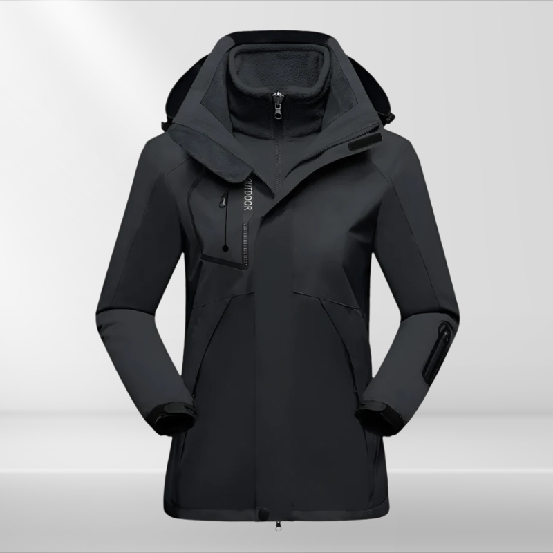 Damen Outdoorjacke | Kapuze | Fleecefutter | Wasserdicht | Winddicht-Schwarz-M-Luzern Mode
