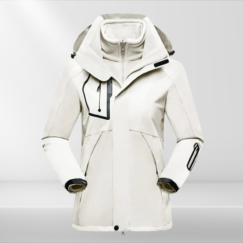 Damen Outdoorjacke | Kapuze | Fleecefutter | Wasserdicht | Winddicht-Weiß-M-Luzern Mode