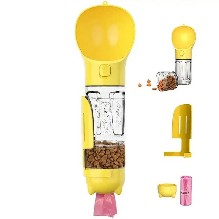 Haustier Wasserflasche | 3-in-1 Kompakt Intelligent Wasserschale Futterschale Vielseitig-Gelb-300ml-Luzern Mode