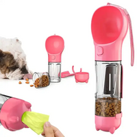 Haustier Wasserflasche | 3-in-1 Kompakt Intelligent Wasserschale Futterschale Vielseitig-Rosa-300ml-Luzern Mode