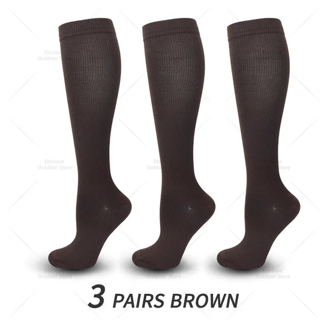 Damen Kniestrümpfe 3er Pack - Bequeme Alltagsstrümpfe-3 Paar Braun-S-M (EU 35-38)-Luzern Mode