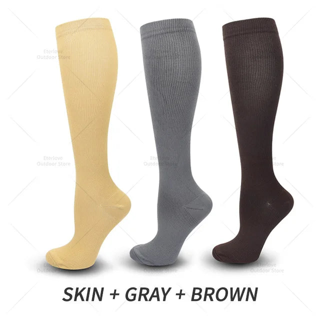 Damen Kniestrümpfe 3er Pack - Bequeme Alltagsstrümpfe-Hautfarbe Grau Braun-S-M (EU 35-38)-Luzern Mode