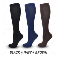 Damen Kniestrümpfe 3er Pack - Bequeme Alltagsstrümpfe-Schwarz Blau Brau-S-M (EU 35-38)-Luzern Mode
