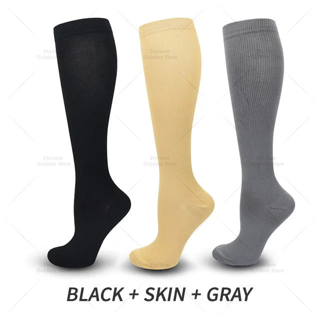 Damen Kniestrümpfe 3er Pack - Bequeme Alltagsstrümpfe-Schwarz Hautfarbe Grau-S-M (EU 35-38)-Luzern Mode