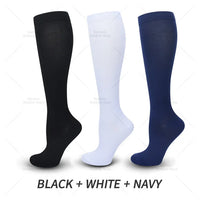 Damen Kniestrümpfe 3er Pack - Bequeme Alltagsstrümpfe-Schwarz Weiß Blau-S-M (EU 35-38)-Luzern Mode