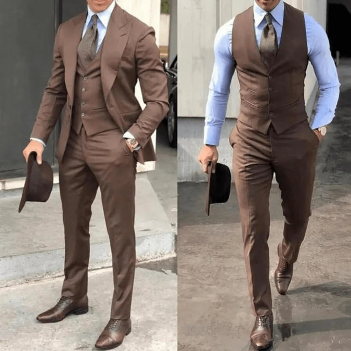 Herrenanzug | 3-teilig | Klassisch | Slim-Fit | Sakko | Hose | Weste-Braun-S-Luzern Mode