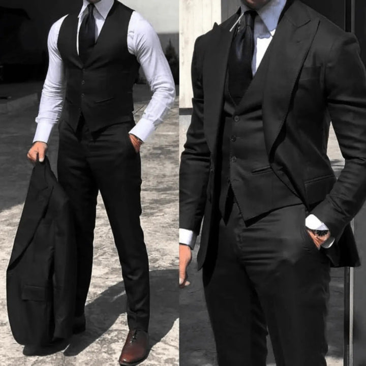 Herrenanzug | 3-teilig | Klassisch | Slim-Fit | Sakko | Hose | Weste-Schwarz-S-Luzern Mode