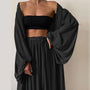 Damen Sommer-Set | 3-Teilig | Locker | Hose | Blazer | Bandeau Top-Schwarz-S-Luzern Mode