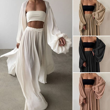 Damen Sommer-Set | 3-Teilig | Locker | Hose | Blazer | Bandeau Top-Luzern Mode