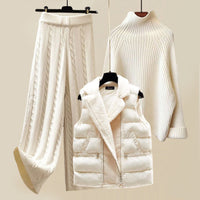 Damen Winter Outfit Set: Strickpullover, Weste & Hose-3-teiliges Set-S-Luzern Mode
