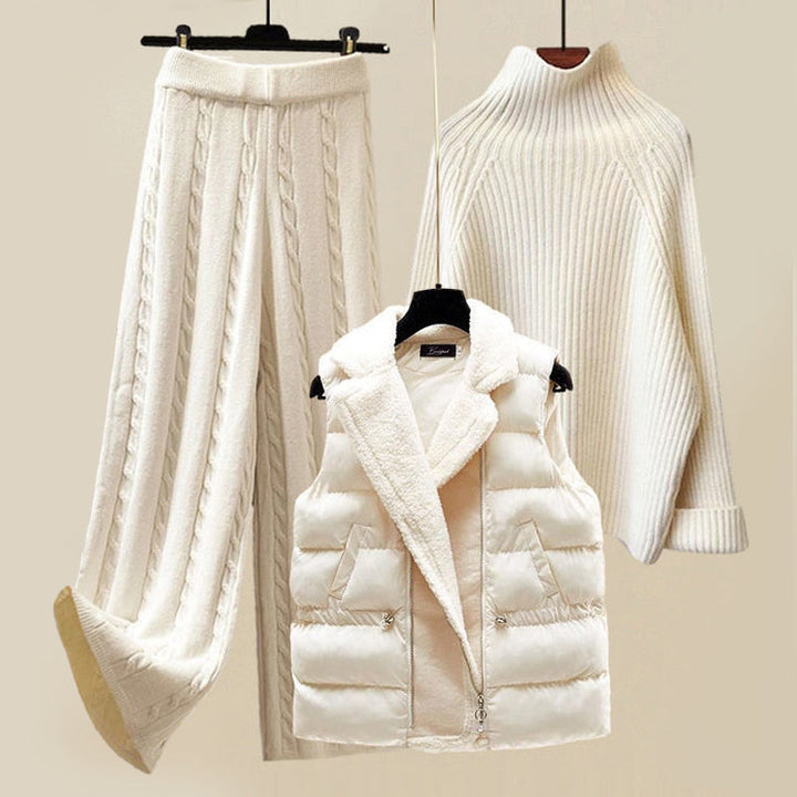 Damen Winter Outfit Set: Strickpullover, Weste & Hose-3-teiliges Set-S-Luzern Mode