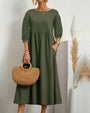 Midikleid mit Rundhalsausschnitt & Laternenärmeln – Selina