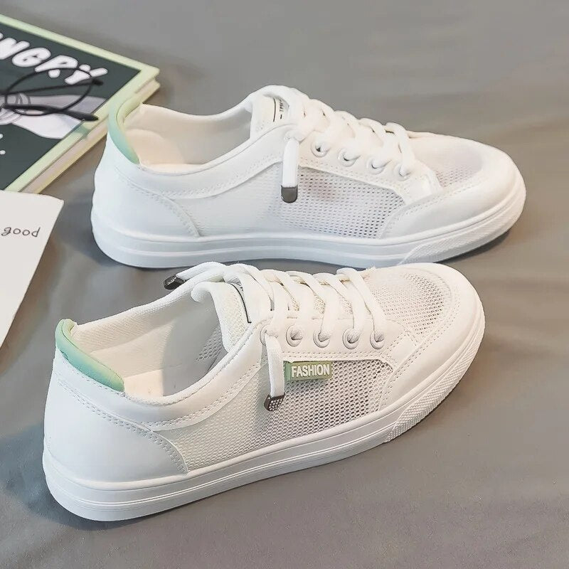 Weiße Damensneaker mit Mesh-Obermaterial – Elena