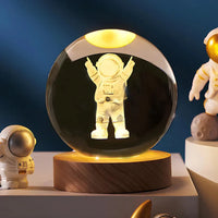 Gravierte Glaskugel | Realistisch | USB | LED | Holz | Kompakt-Astronaut-Luzern Mode