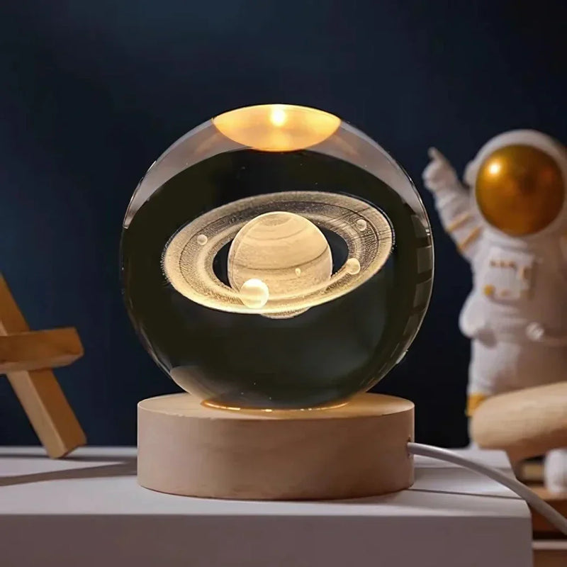 Gravierte Glaskugel | Realistisch | USB | LED | Holz | Kompakt-Saturnus-Luzern Mode
