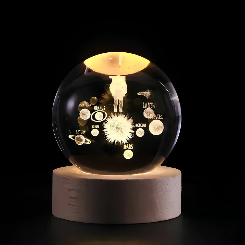 Gravierte Glaskugel | Realistisch | USB | LED | Holz | Kompakt-Weltraumreise-Luzern Mode