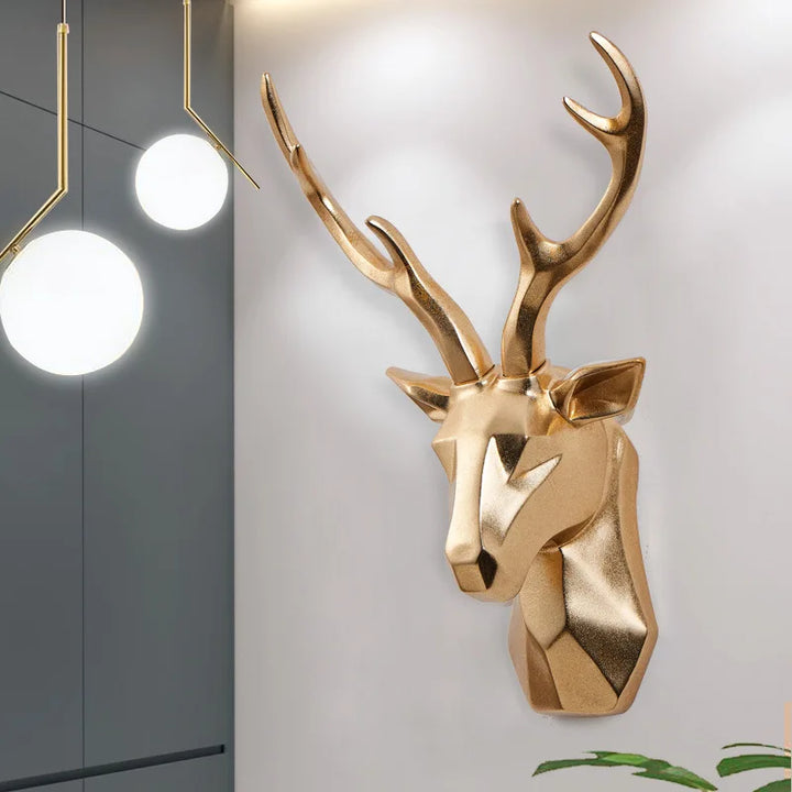 3D Hirschkopf Skulptur | Stilvoll Langlebig Einzigartig Kunstharz Trendig-Gold-D30 x H45cm-Luzern Mode