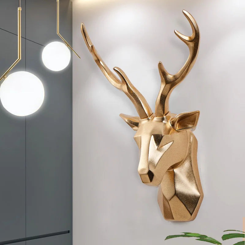 3D Hirschkopf Skulptur | Stilvoll Langlebig Einzigartig Kunstharz Trendig-Gold-D30 x H45cm-Luzern Mode